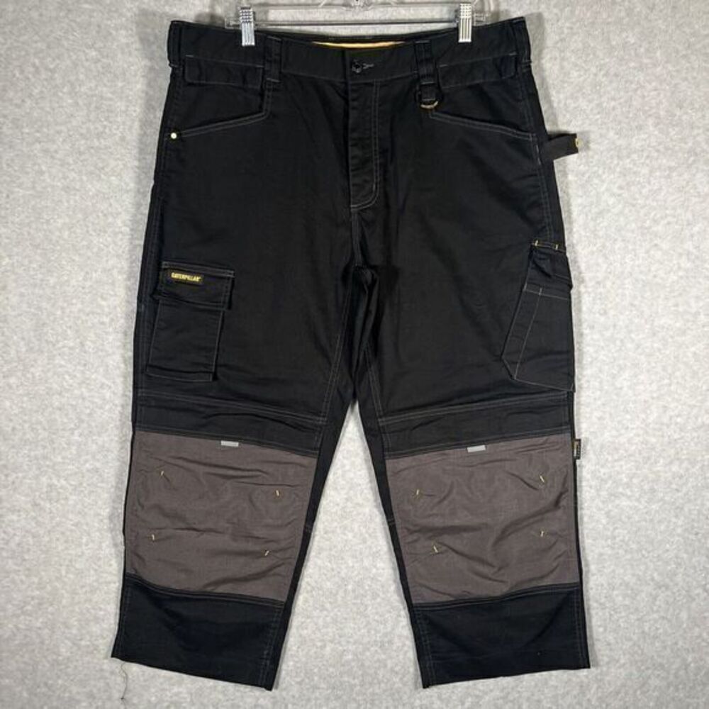 CAT Mens Black Wide Legged Heavy Duty Work Wear Utility Cargo‎ Jeans Pants 38x25